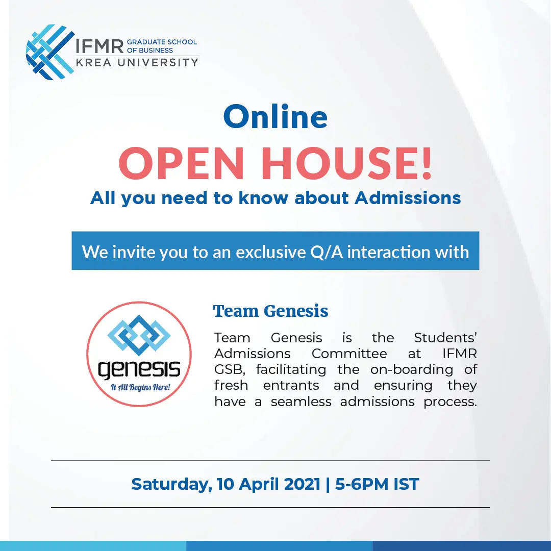 IFMR GSB Open House – All you need to know about admissions