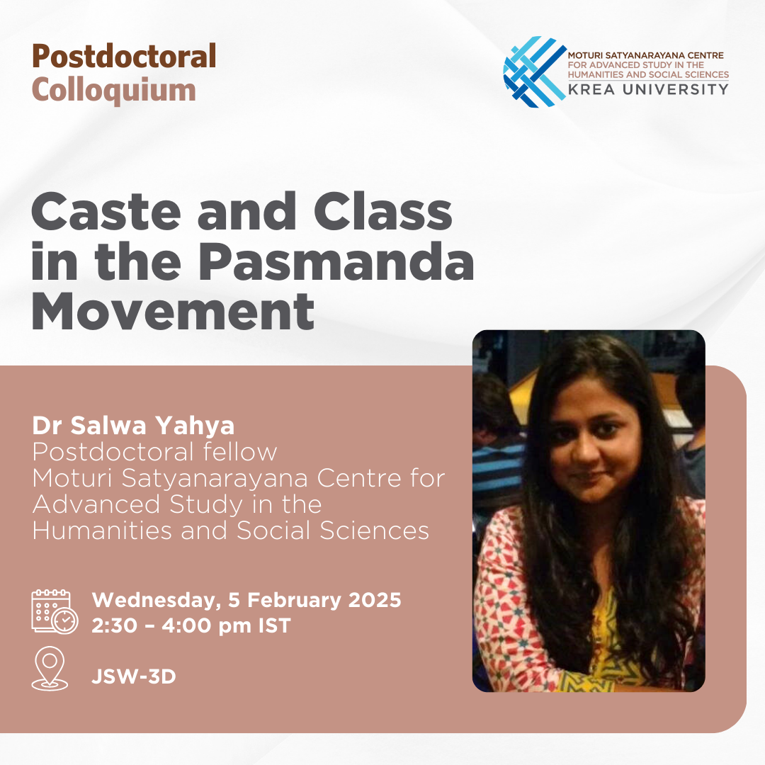 Postdoctoral Colloquium – A Talk on “Caste and Class in the Pasmanda Movement”